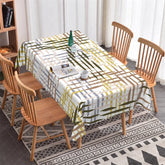 Aperturee - Aperturee Modern Abstract Brushstroke Pattern Rectangle Tablecloth Earthy Olive Green Brown Beige Dining Decor