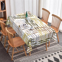 Aperturee - Aperturee Modern Abstract Brushstroke Pattern Rectangle Tablecloth Earthy Olive Green Brown Beige Dining Decor