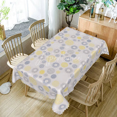 Aperturee - Aperturee Modern Abstract Circles Rectangle Tablecloth Yellow and Grey Geometric Pattern Contemporary Dining Home Kitchen Decor