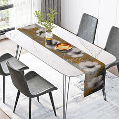 Aperturee - Aperturee Modern Abstract Floral Table Runner Grey Gold and White Botanical Elegant Minimalist Kitchen Decor