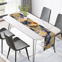 Aperturee - Aperturee Modern Abstract Floral Table Runner in Navy Pink and Gold for Elegant Dining and Wedding Party Decor