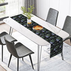 Aperturee - Aperturee Modern Abstract Floral Table Runner with Black and Green Leaves for Elegant Botanical Dining Room Decor