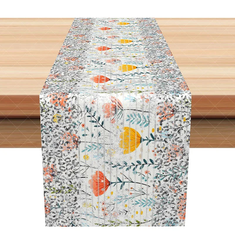Aperturee - Aperturee Modern Abstract Floral with Leopard Print Table Runner for Artistic and Eclectic Kitchen Dining Decor