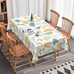 Aperturee - Aperturee Modern Abstract Geometric Rectangle Tablecloth with Green and Orange Organic Shapes Scalloped Edge Dining Decor