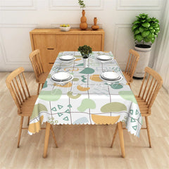 Aperturee - Aperturee Modern Abstract Geometric Rectangle Tablecloth with Green and Orange Organic Shapes Scalloped Edge Dining Decor