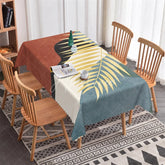 Aperturee - Aperturee Modern Abstract Geometric Rectangle Tablecloth with Scalloped Edge Terracotta Black and Blue Decor