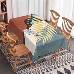 Aperturee - Aperturee Modern Abstract Geometric Rectangle Tablecloth with Scalloped Edge Terracotta Black and Blue Decor