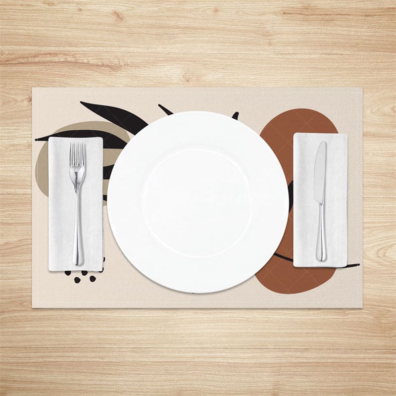 Aperturee - Aperturee Modern Abstract Leaves Dots Print Set Of 4 Placemats