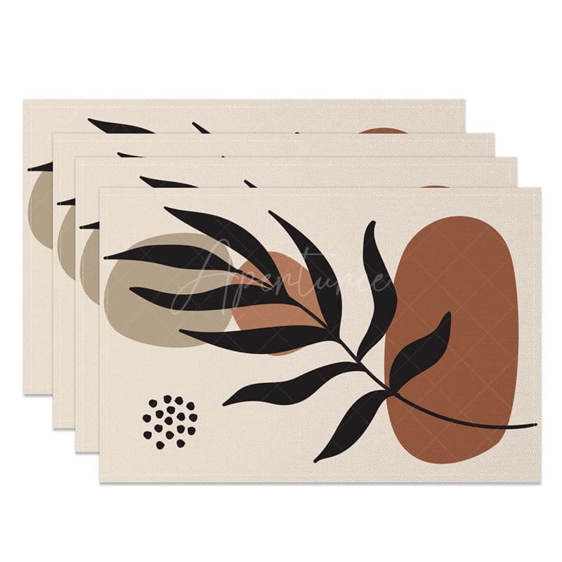 Aperturee - Aperturee Modern Abstract Leaves Dots Print Set Of 4 Placemats