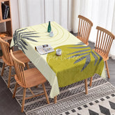 Aperturee - Aperturee Modern Abstract Light Yellow and Olive Green Arch Pattern Rectangle Tablecloth Scalloped Edge Dining Kitchen Decor