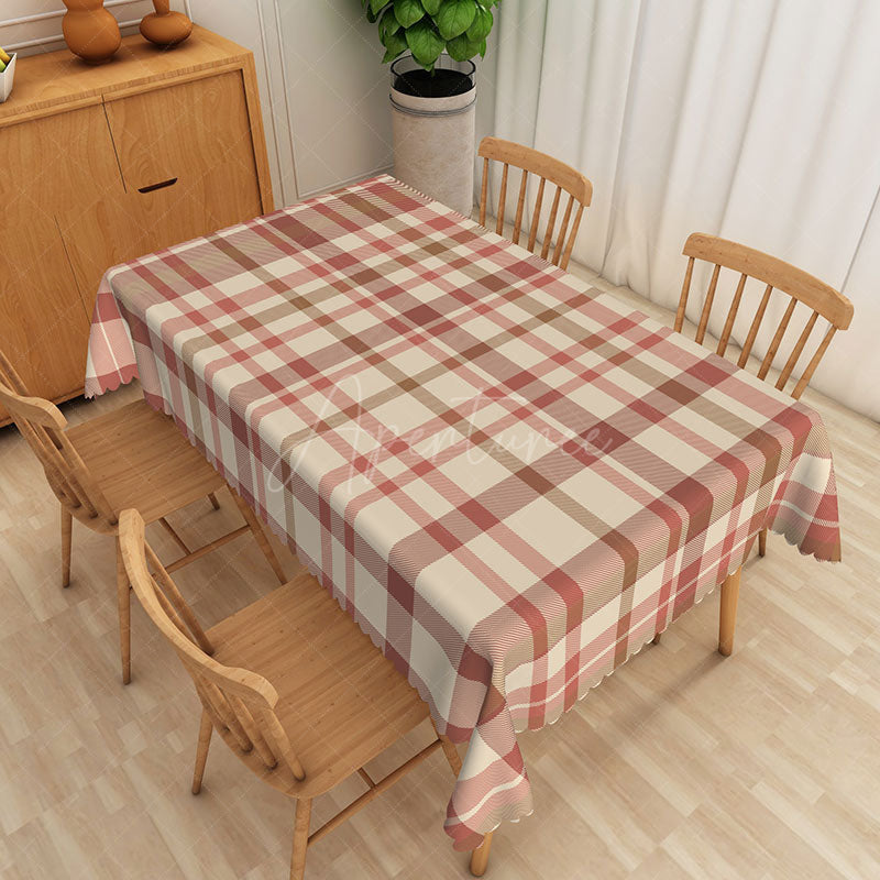 Aperturee - Aperturee Modern Abstract Rectangle Tablecloth in Red and Light Brown for Contemporary and Earth Tone Decor