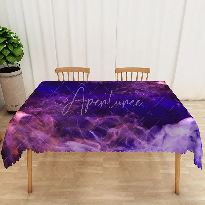 Aperturee - Aperturee Modern Abstract Rectangle Tablecloth with Purple Smoke Ombre Pattern for Elegant and Moody Dining Decor