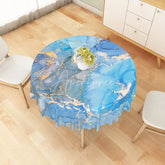 Aperturee - Aperturee Modern Abstract Round Tablecloth with Blue and Gold Marble Swirl for Elegant and Luxury Dining Decor
