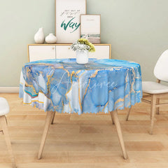 Aperturee - Aperturee Modern Abstract Round Tablecloth with Blue and Gold Marble Swirl for Elegant and Luxury Dining Decor