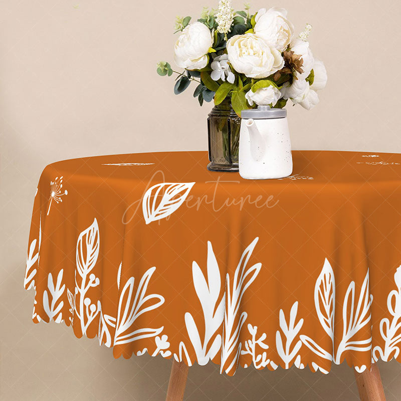 Aperturee - Aperturee Modern Abstract Round Tablecloth with Brown and White Grass Pattern for Neutral and Natural Dining Decor