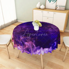 Aperturee - Aperturee Modern Abstract Round Tablecloth with Purple Dreamy Smoke Pattern for Elegant and Moody Dining Decor