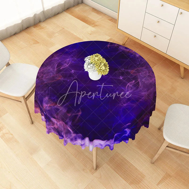 Aperturee - Aperturee Modern Abstract Round Tablecloth with Purple Dreamy Smoke Pattern for Elegant and Moody Dining Decor
