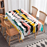 Aperturee - Aperturee Modern Abstract Striped Rectangle Tablecloth with Tropical Leaves Multi-Color Bohemian Party Decor