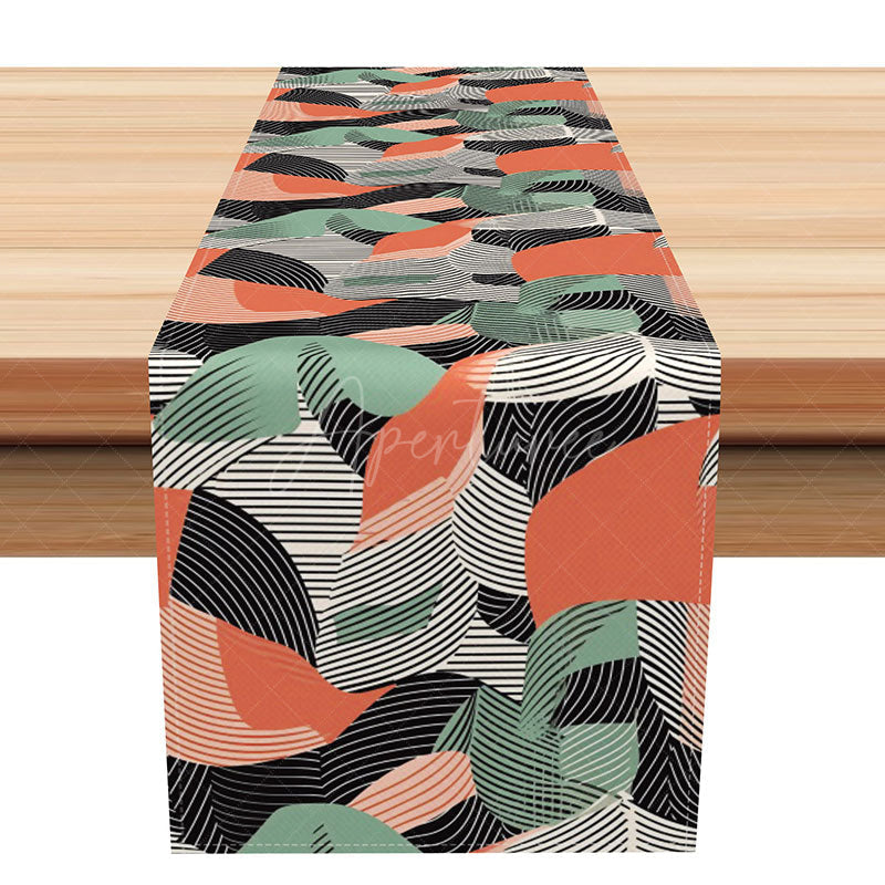 Aperturee - Aperturee Modern Abstract Table Runner in Pink Green and Black Contemporary Art for Kitchen and Dining Table Decor