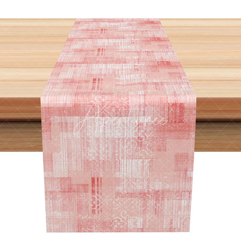 Aperturee - Aperturee Modern Abstract Table Runner in Red and White Distressed Geometric Print Contemporary Kitchen Decor