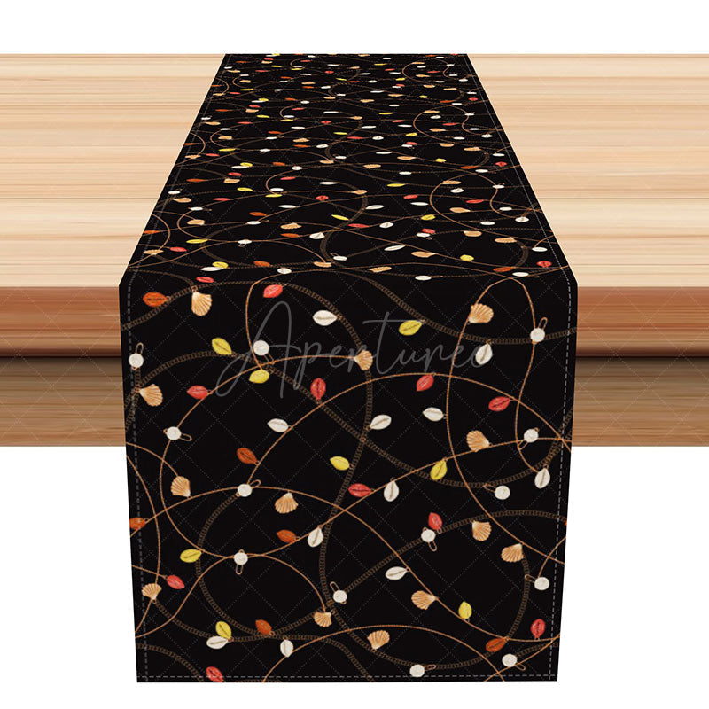 Aperturee - Aperturee Modern Abstract Table Runner with Black Irregular Lines and Leaves for Minimalist Botanical Dining