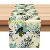 Aperturee - Aperturee Modern Abstract Table Runner with Blue and Green Leaves Pattern for Botanical Kitchen and Dining Room Decor