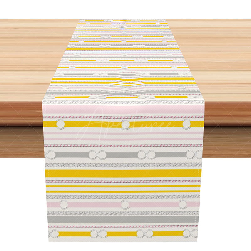 Aperturee - Aperturee Modern Abstract Table Runner with Bright Yellow Stripes and Chain Pattern for Bold Contemporary Decor