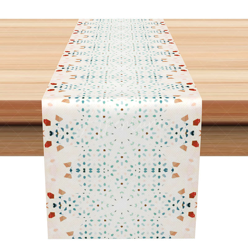 Aperturee - Aperturee Modern Abstract Table Runner with Gradient Blue and Red Edge Pattern for Contemporary Dining Decor