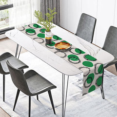 Aperturee - Aperturee Modern Abstract Table Runner with Green and Black Circle Pattern for Contemporary Kitchen Dining Decor