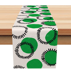 Aperturee - Aperturee Modern Abstract Table Runner with Green and Black Circle Pattern for Contemporary Kitchen Dining Decor