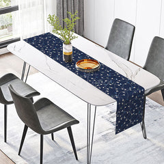 Aperturee - Aperturee Modern Abstract Table Runner with Navy Blue Irregular Lines and Leaves for Contemporary Dining Decor