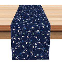 Aperturee - Aperturee Modern Abstract Table Runner with Navy Blue Irregular Lines and Leaves for Contemporary Dining Decor