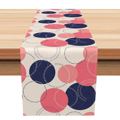 Aperturee - Aperturee Modern Abstract Table Runner with Pink and Navy Circle Pattern for Contemporary Dining Room Table Decor