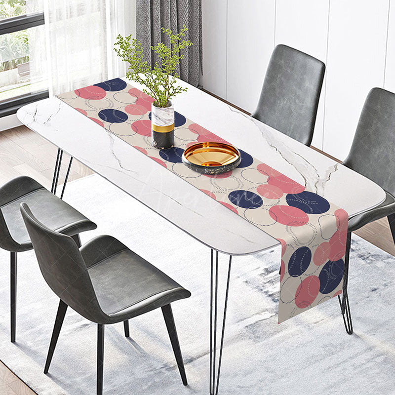 Aperturee - Aperturee Modern Abstract Table Runner with Pink and Navy Circle Pattern for Contemporary Dining Room Table Decor