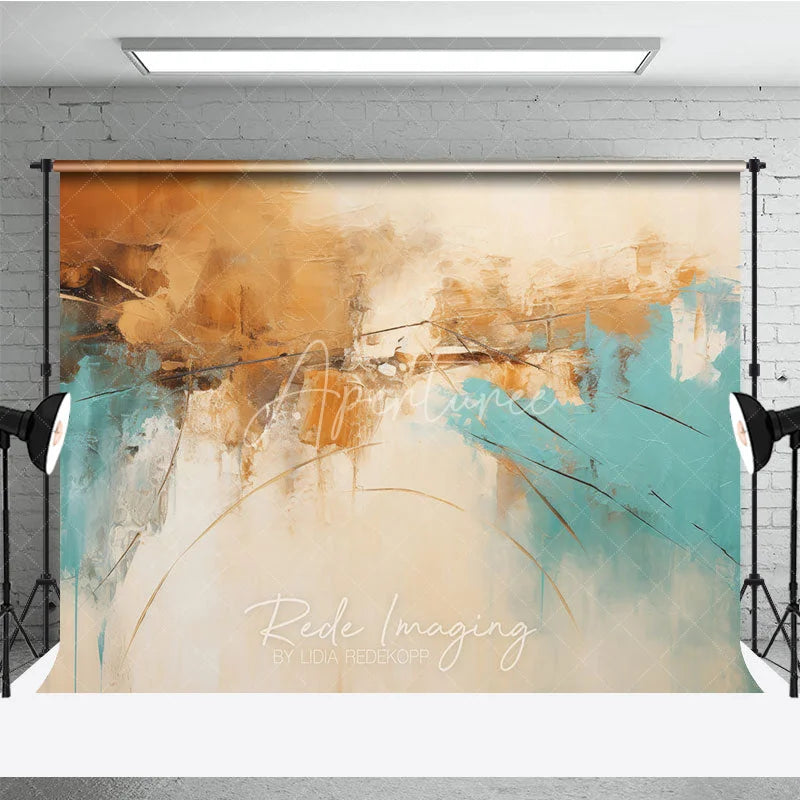 Aperturee - Aperturee Modern Abstract Teal and Brown Textured Photography Backdrop Elegant Artistic Photo Studio Prop