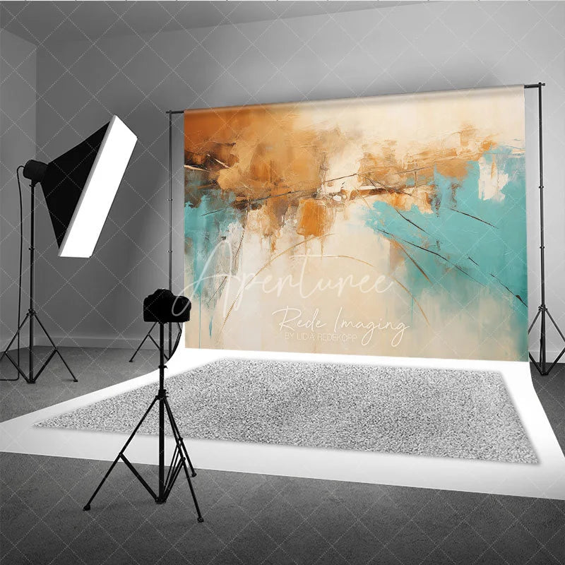 Aperturee - Aperturee Modern Abstract Teal and Brown Textured Photography Backdrop Elegant Artistic Photo Studio Prop