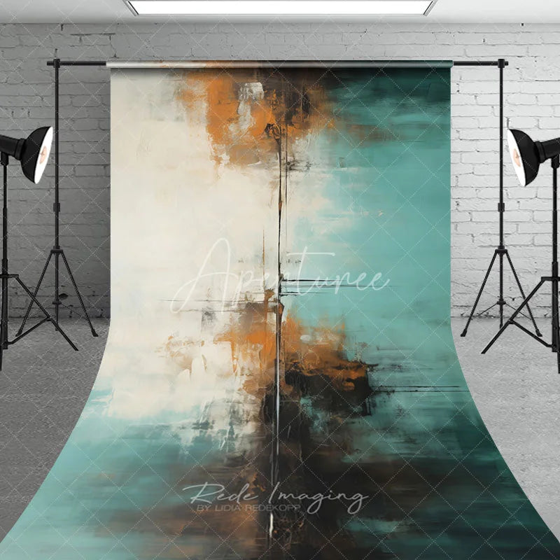 Aperturee - Aperturee Modern Abstract Teal and Brown Textured Sweep Backdrop Artistic Studio Photography Decor