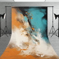 Aperturee - Aperturee Modern Abstract Teal Orange and Black White Brush Stroke Sweep Backdrop Artistic Studio Photography Prop