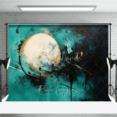 Aperturee - Aperturee Modern Abstract Textured Photography Backdrop with Teal Black and Gold Paint Splatters Artistic Circle Design