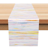 Aperturee - Aperturee Modern Abstract Watercolor Stripe Table Runner Blue and Yellow Brush Stroke Contemporary Kitchen Decor