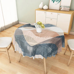 Aperturee - Aperturee Modern Abstract Wave Round Tablecloth in Beige Brown and Gray for Neutral and Earthy Decor