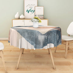 Aperturee - Aperturee Modern Abstract Wave Round Tablecloth in Beige Brown and Gray for Neutral and Earthy Decor