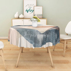 Aperturee - Aperturee Modern Abstract Wave Round Tablecloth in Beige Brown and Gray for Neutral and Earthy Decor