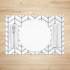 Aperturee - Aperturee Modern Abstract White and Black Lines Set of 4 Placemats for Minimalist and Contemporary Kitchen Decor