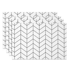 Aperturee - Aperturee Modern Abstract White and Black Lines Set of 4 Placemats for Minimalist and Contemporary Kitchen Decor