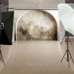 Aperturee - Aperturee Modern Arched Wall Abstract Texture Sweep Backdrop Neutral Tones with Wooden Floor for Photography
