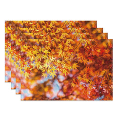 Aperturee - Aperturee Modern Autumn Fall Foliage Print Set of 4 Placemats for Thanksgiving Dinner and Seasonal Kitchen Table Decor