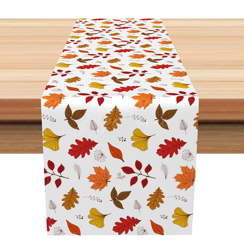 Aperturee - Aperturee Modern Autumn Leaves Table Runner Minimalist Botanical Dining Decor Simple and Elegant Fall Kitchen Linen