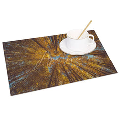 Aperturee - Aperturee Modern Autumn Yellow Tree Pattern Set of 4 Placemats for Fall Season and Thanksgiving Dining Decor