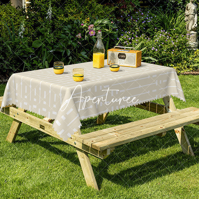 Aperturee - Aperturee Modern Beige Stripes Rectangle Tablecloth For Decor